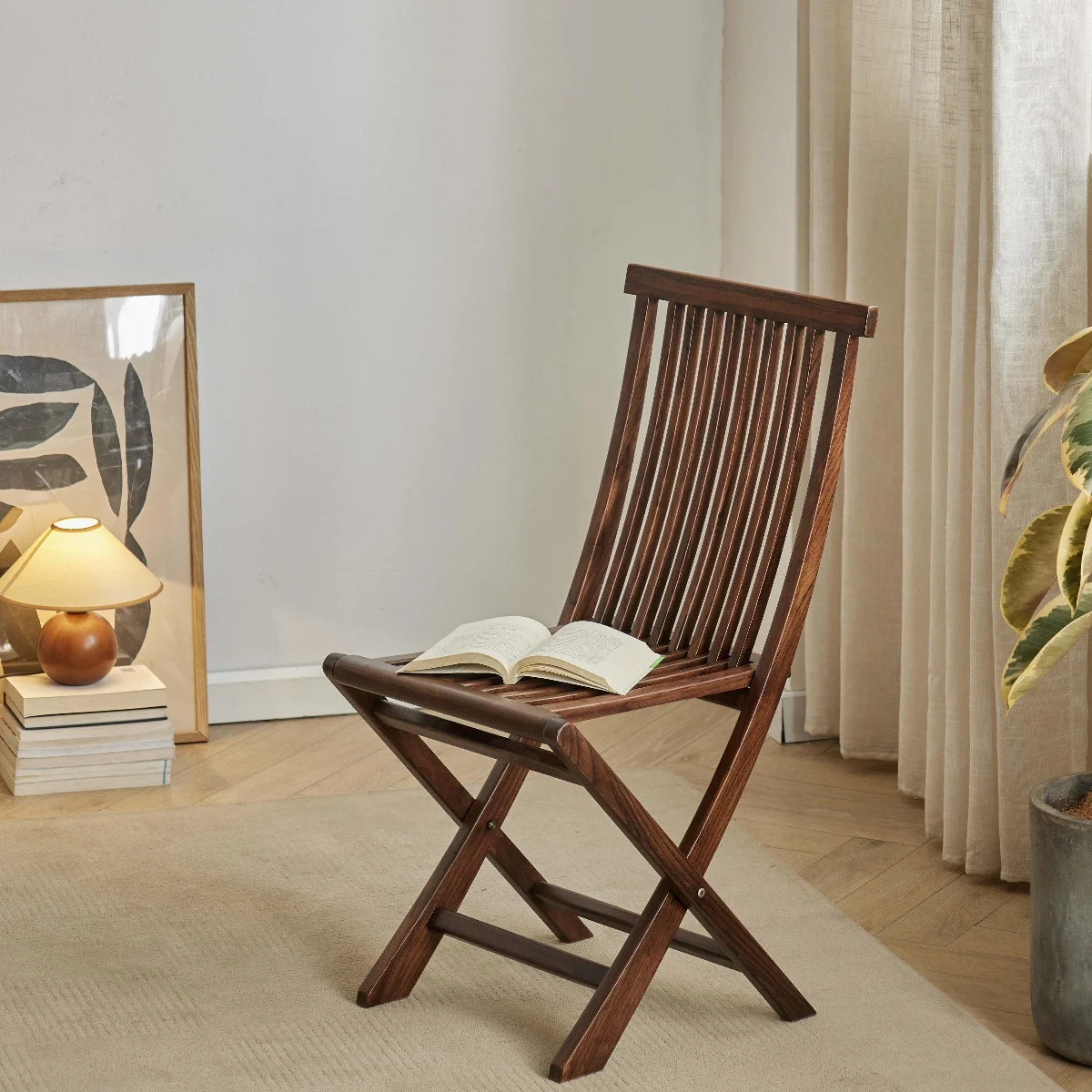 Solid Wood Folding Dining Chair Comfortable Ergonomic Design Waterproof Eco-Friendly For Outdoor Home Balcony Lounge Area Use