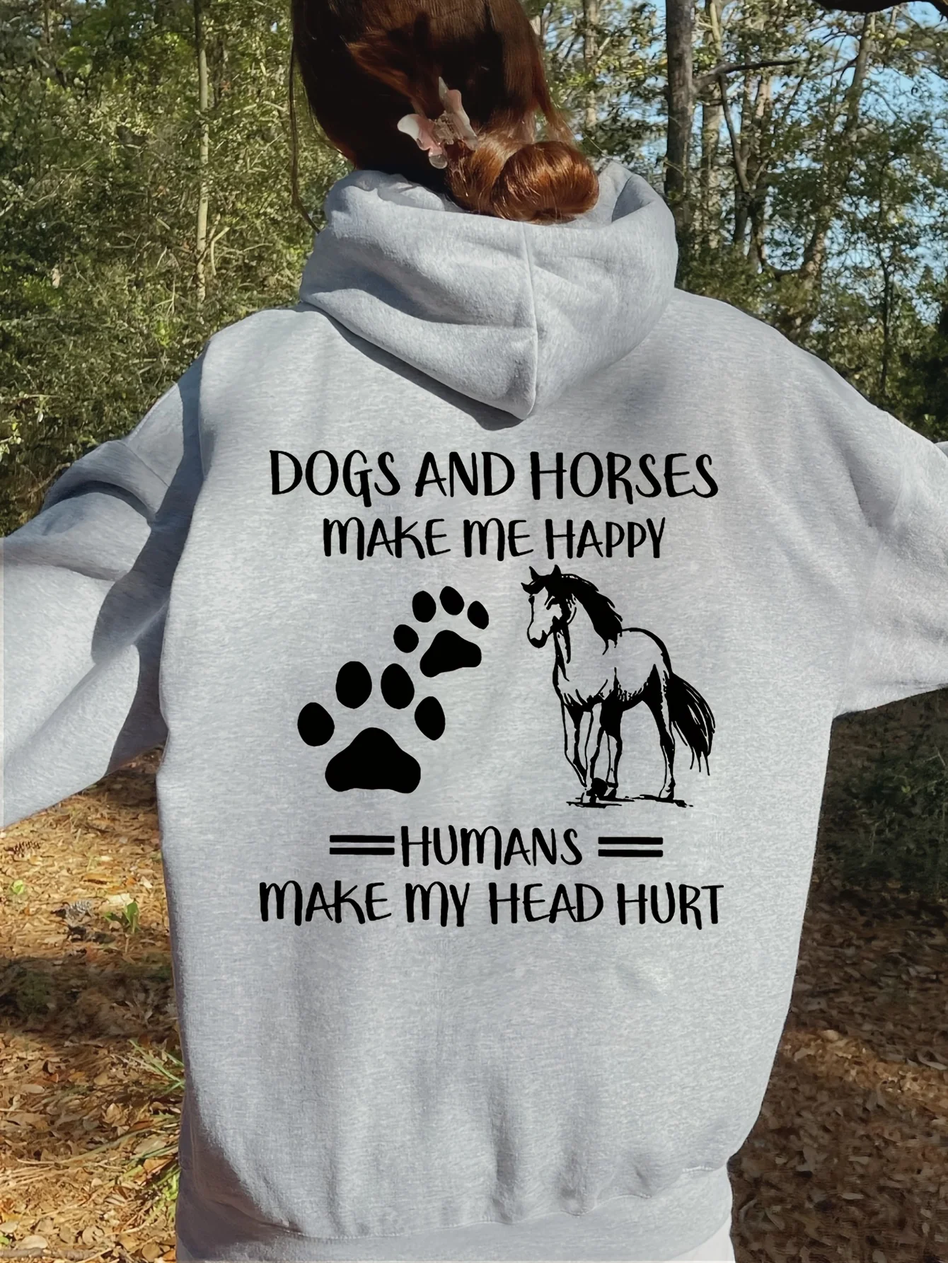 

This Unique Dog and Horse Print Hoodie for Women Is Casual and Loose with Drawstringsperfect for Spring and Autumn It's A Hoodie