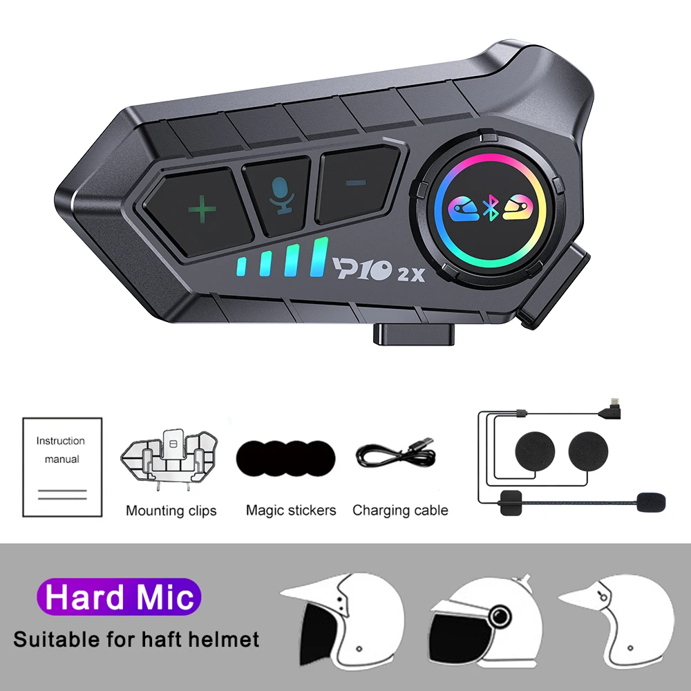 KEBIDUMEI 1/2x Motorfiets Intercom Headset Helm BT 5.3 Voor 2 Rijders intercommunicator 300 M Waterdichte Muziek delen Interphone