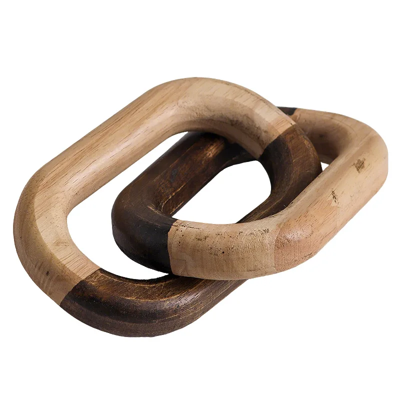 

Wooden double-ring buckle handmade double-color home ornament, niche homestay living room entrance decorative chain solid wo