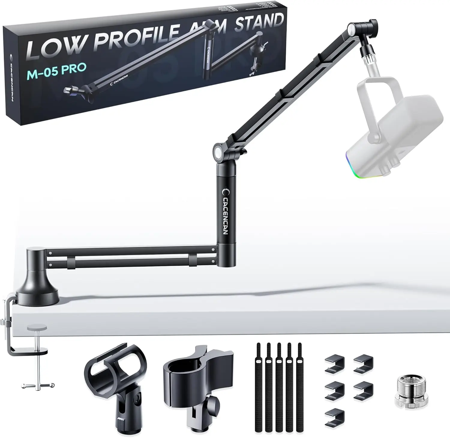 

Low Profile Mic Arm with 360° Rotation, Universal Clip for Studio Recording & Streaming, Black