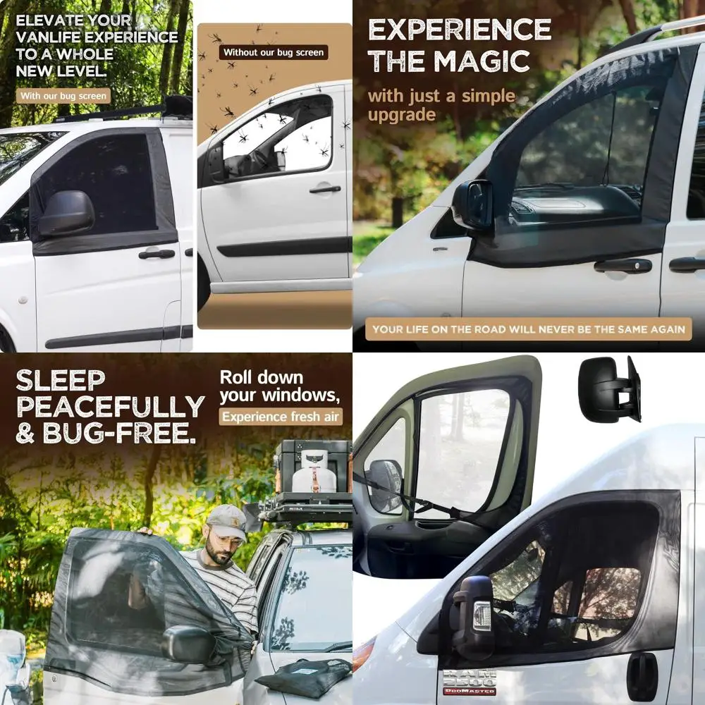 

Pair of Magnetic Screen Doors for RAM Promaster, Ideal for Vanlife and Essential Travel Accessories