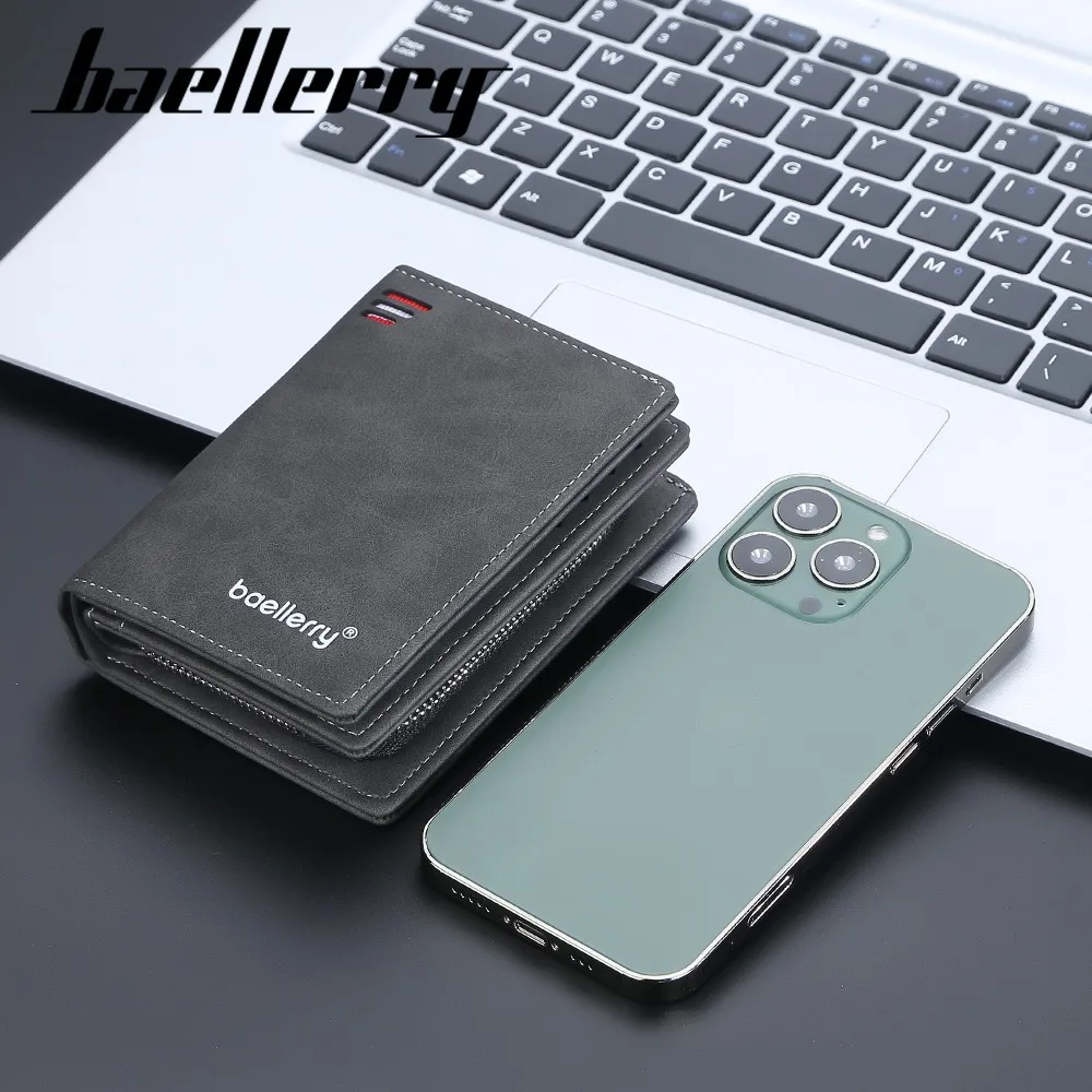 Men's Front Pocket Wallet Slim PU Leather Zipper Closure RFID Protection 10 Card Slots Minimalist image 6