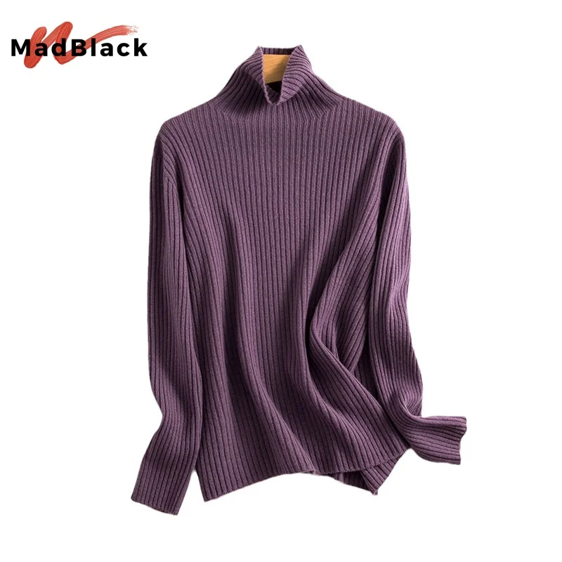 

Madblack,100%Pure Wool Elegant Sweater, Women Turtleneck Long Sleeve, Basics Knitted Tops, 2025 Winter Autumn Pullover T5O101JF