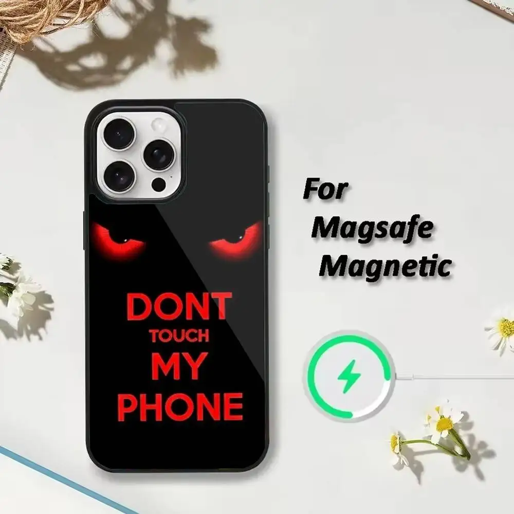 Estetyczne etui na telefon z napisem 'Nie dotykaj mojego telefonu' do iPhone'a 17, 16, 15, 14, 13, 12, Plus, Pro, Max, kompatybilne z ładowaniem magnetycznym MagSafe.