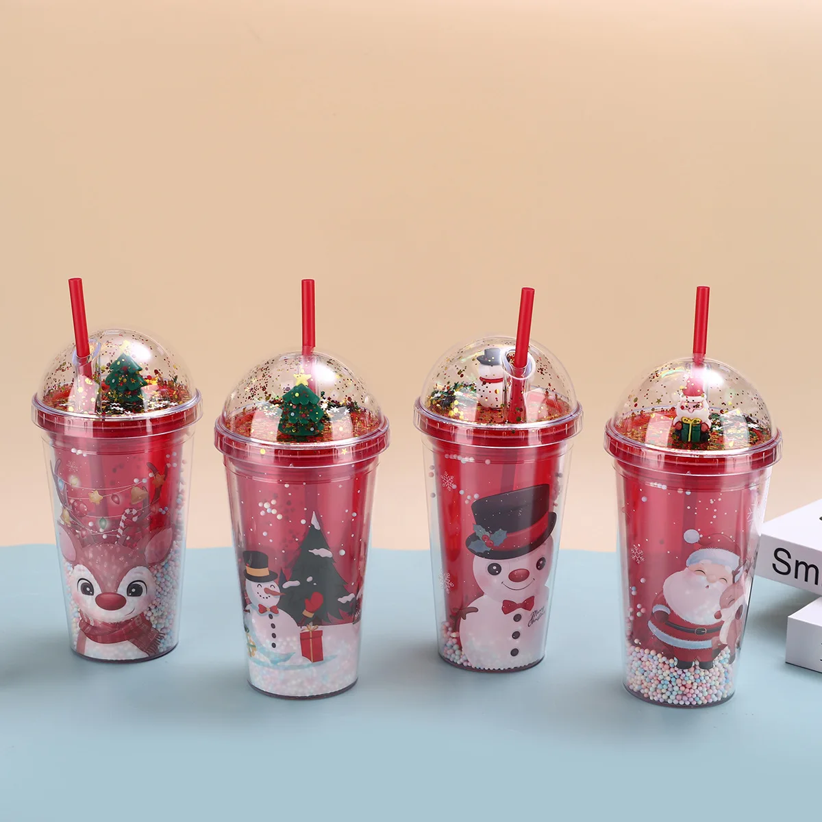 

Christmas Cup With Lid Straw Double Layer Plastic Coffee Milk Tea Juice Mug Xmas Cup Water Bottle Christmas Gift