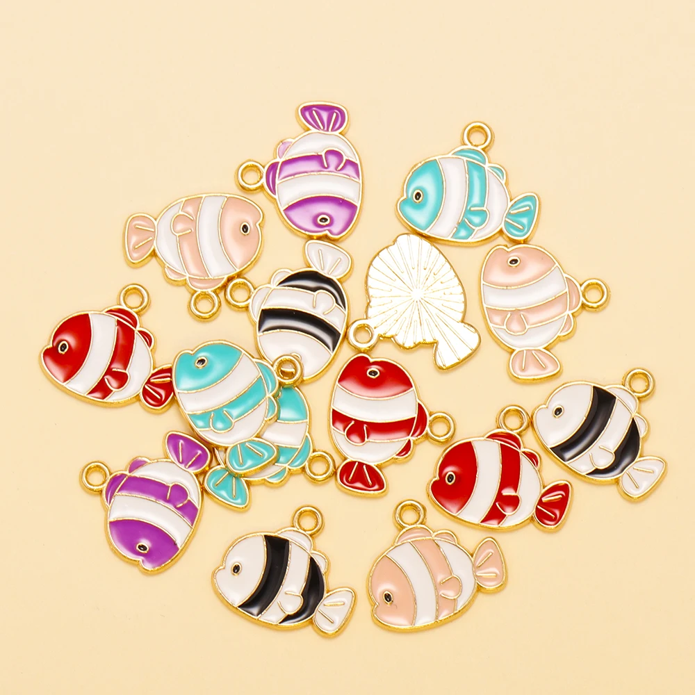 10 Stücke 15x14mm Zufällige Farben Mix Emaille Fisch Charms Legierung Ozean Tier Anhänger Für DIY Schmuck Machen Nette Ohrringe Armband – Detail 3