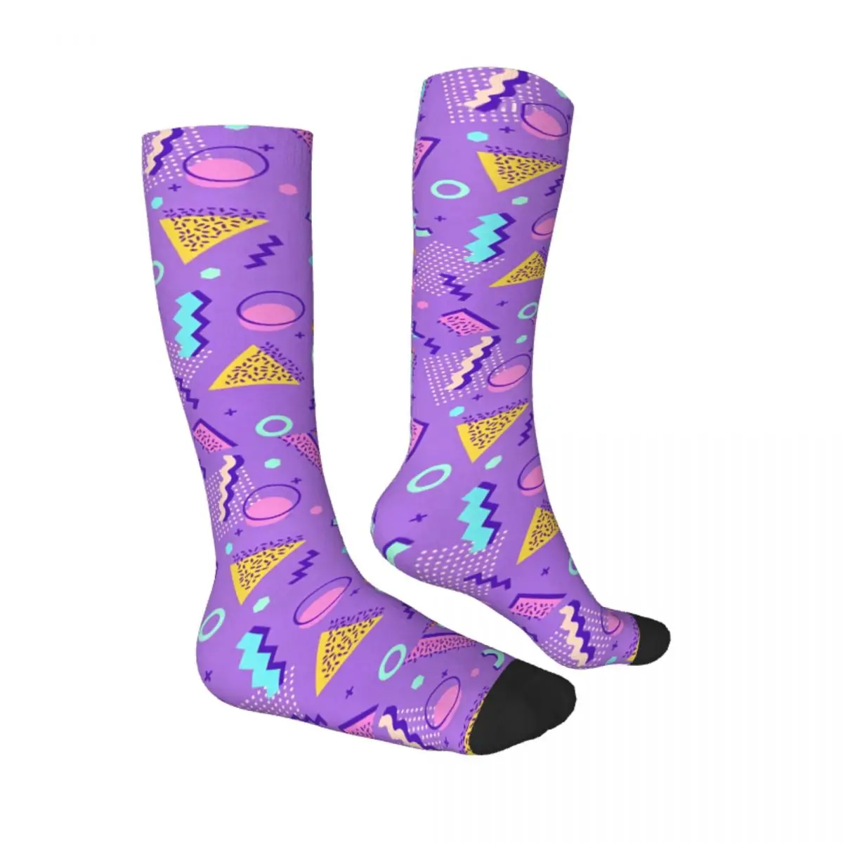 Geometric 80s Print Socks Harajuku Soft Stockings All Season Long Socks Accessories for Unisex Birthday Present
