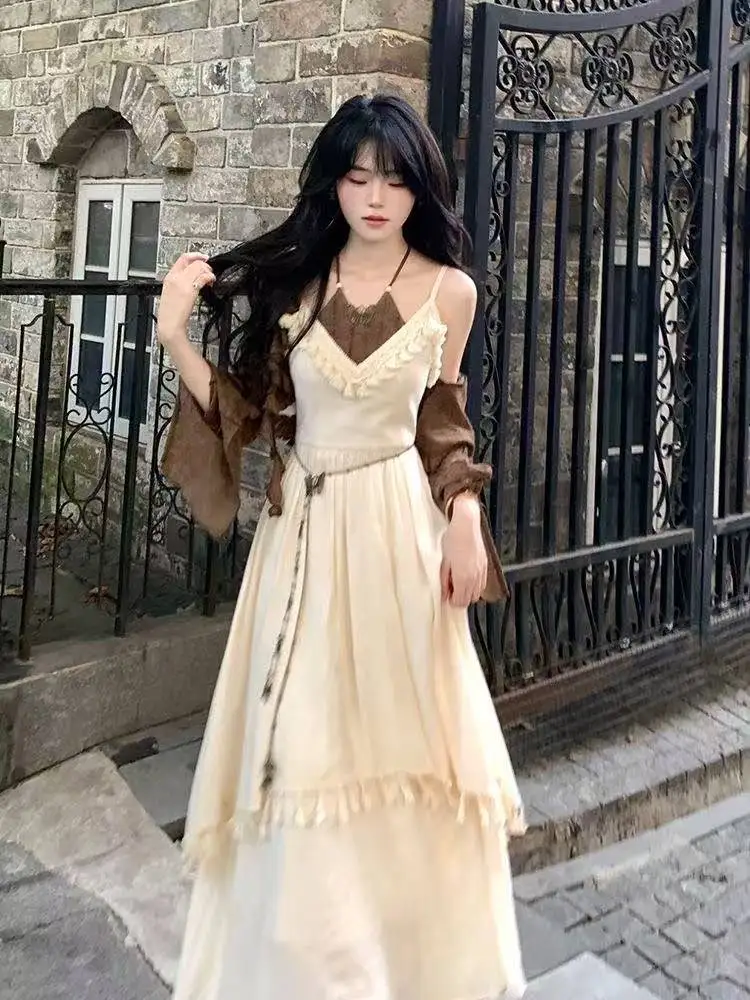 New Aesthetics Chinese Style Elegant Suit Woman Korean Fashion Set Casual Crop Tops + Irregular Sleeveless Tassels Dress Chic - view 5