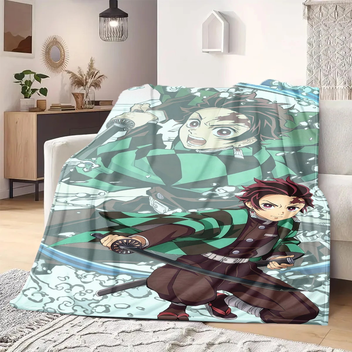 Demon Slayer Flannel Blanket Beautiful Print For Home Sofa Chair Bed Picnic Travel -HE26