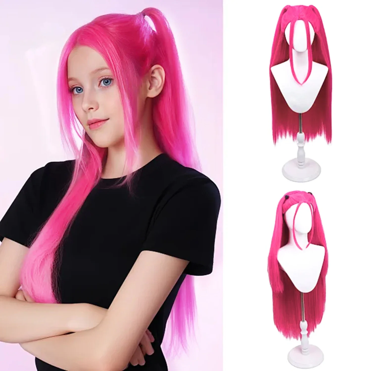 2025 Halloween Film Kpop Girl Group Perücke Zoey Rumi Mira Cosplay Halloween Frauen Rosenrot, gemischte Farbe Schwarz Synthetisch F