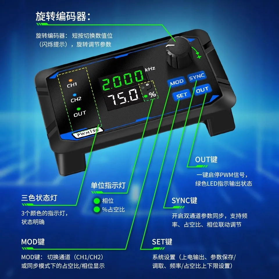 PWM150 Dual PWM Signalgenerator Servomotor Treiber Rechteckwelle Impulswelle Frequenz Arbeitszyklus einstellbar