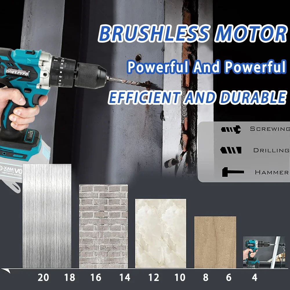 3 In 1 13mm Brushless Hammer Drill Impact Electric Screwdriver Steel / Wood / Bare Tool For Makita 18V Lithium Battery