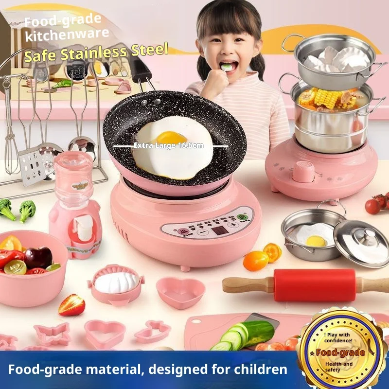 Food Grade Mini Real Cooking Kitchen Utensils Set Electric Cooker Non Stick Frying Pan Stainless Steel Cooking Pot Kitchen Tools