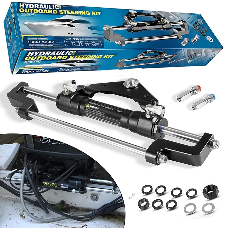 300 HP Outboard Front Mount Hydraulic Steering Cylinder HC5345-3, Two-Way Lock Valve, Max Pressure 10.3MPa/1500PSI