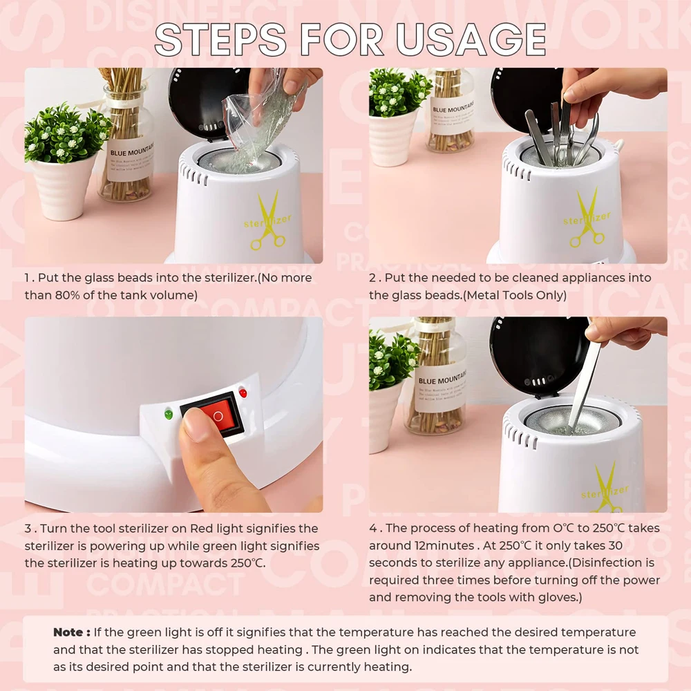 Sterilizzatore per utensili per unghie in metallo Strumento in metallo ad alta temperatura Disinfettare vaso per attrezzature per la pulizia del salone della macchina per la sterilizzazione