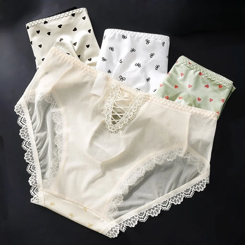 Men's Seamless Ice Silk Lace Briefs Underwear 3D Bulge Pouch Printing Panties Gays Erotic Daily Intimate Lingerie