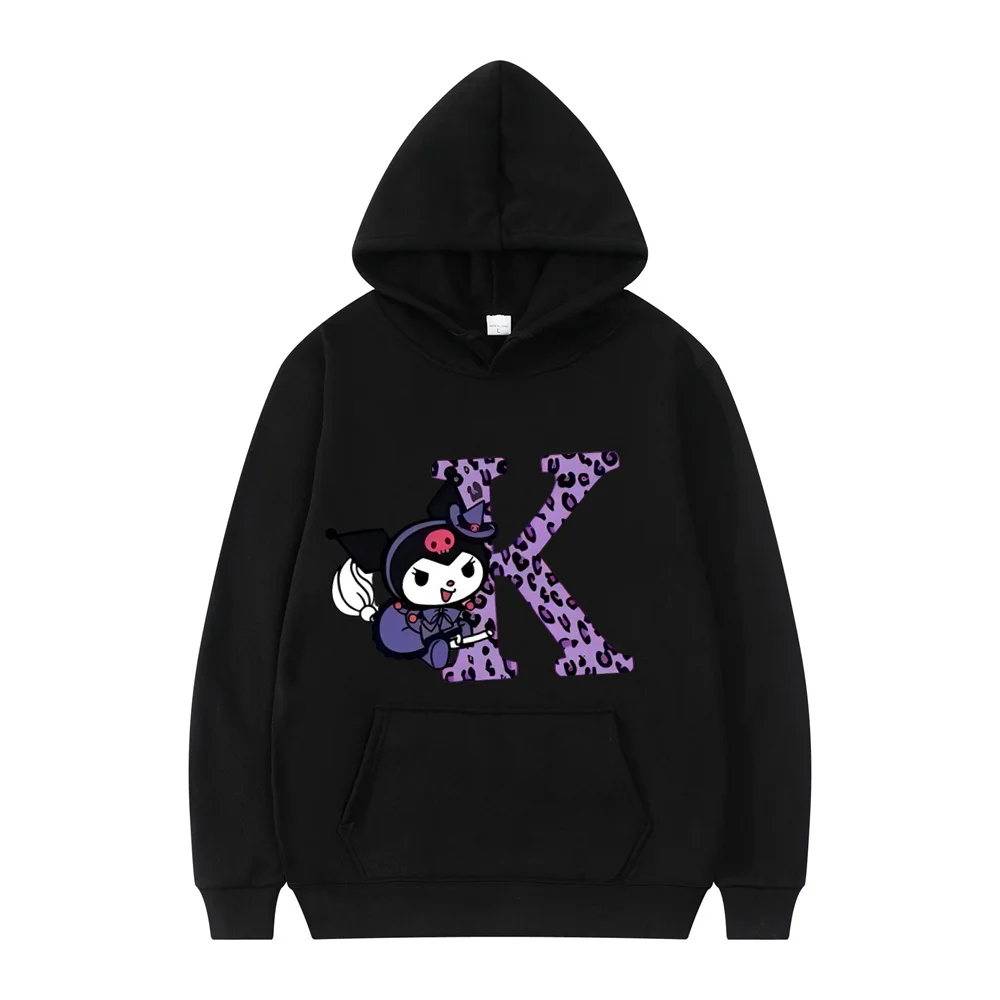 

Kuromi Anime Letter A-Z Women and Men Long-sleeved Sanrio Autumn Black Hoodies Clothes Girly Heart Clothes Kawaii Birthday Gift