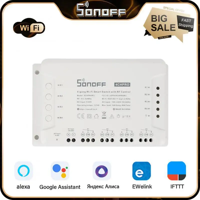 

SONOFF 4CH R3/ Pro R3 Wifi Smart Switch EWeLink-Remote Control For Smart Home Support Voice Control Work With Alexa Google Home