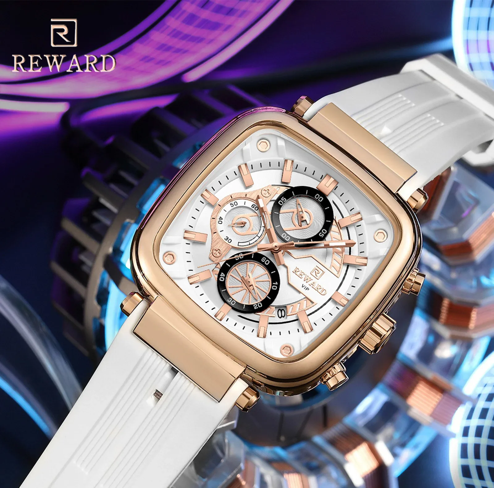 

REWARD RD831509M Luxury Sports Quartz Mens Watch Square Waterproof Calendar Chronograph Luminous Relogios Masculino Reloj Hombre