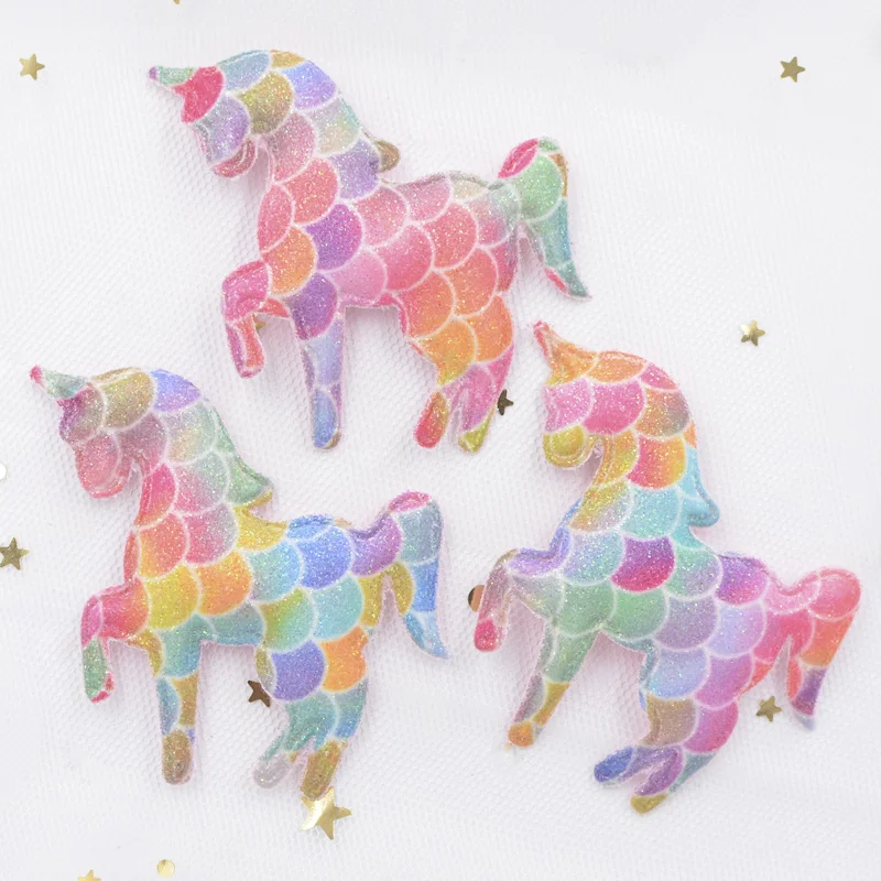 Upscale Glitter Iridescence Cartoon Unicorn Applique Padded Patches for DIY Happy Birthday Party Magical Dessert Gifts Decor