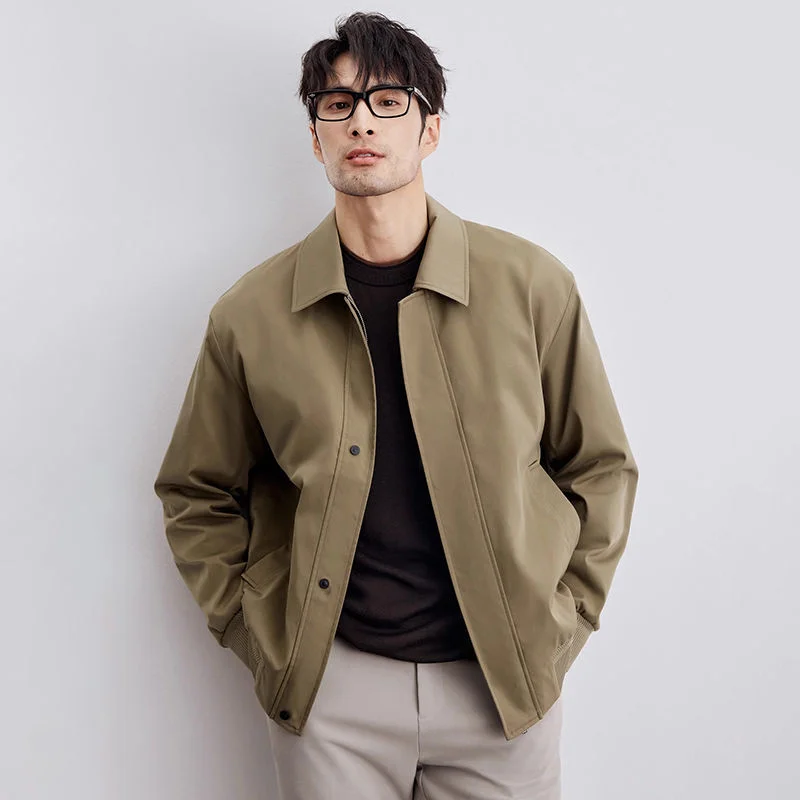 

New Mens Casual Jacket Loose Fit Lapel Solid Color Top Coat Spring Autumn Trendy Outerwear All Match