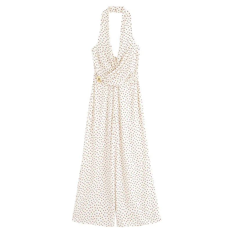 

New European and American polka dot printed neck temperament jumpsuit