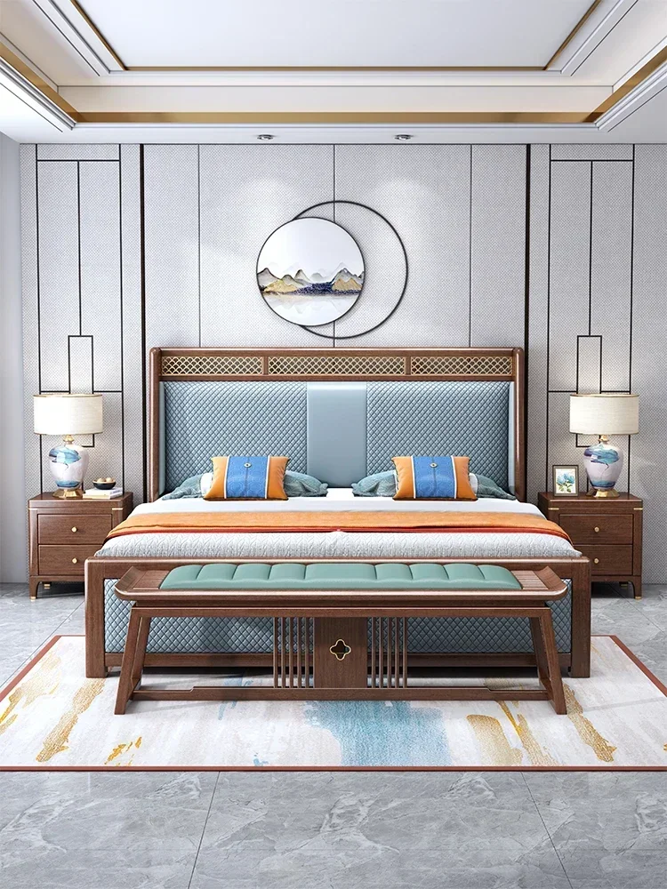 

Новая кровать из цельного дерева в китайском стиле, светильник для спальни из орехового дерева, роскошный высококачественный прикроватный табурет для одежды