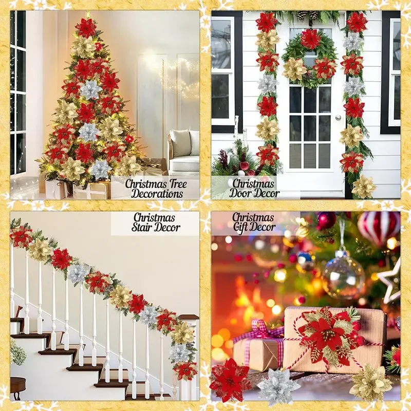 5 Stück glitzernde Weihnachtsblumen Weihnachtsbaumschmuck Weihnachtsdekorationen für Zuhause 2025 Navidad Noel Natal Geschenke Neujahr 2026 – Detail 4
