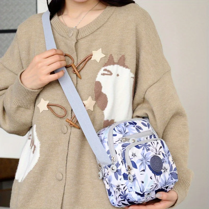 Casual Floral Messenger Bag for Women – Durable Oxford Cloth Crossbody Bag with Adjustable Strap, Zipper Closure Shoulder Bag