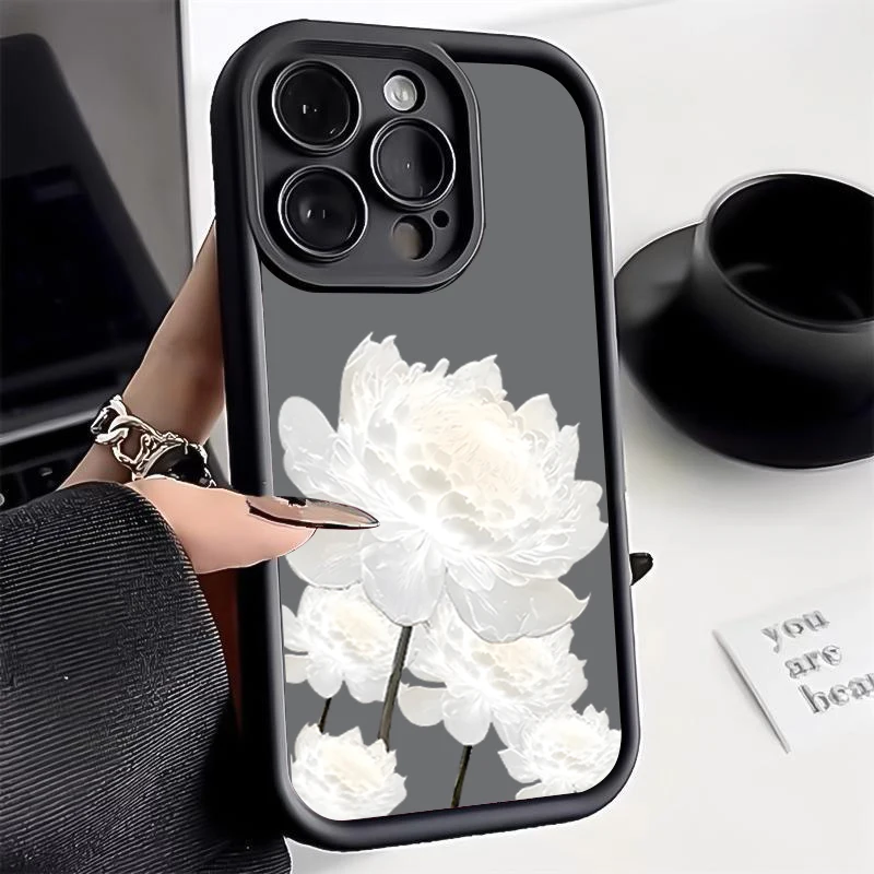 Soft TPU Case For Samsung S26 S25 S24 S23 S22 S21 Ultra Plus FE S25 edge A54 Anti-drop silicone phone case.White lotus