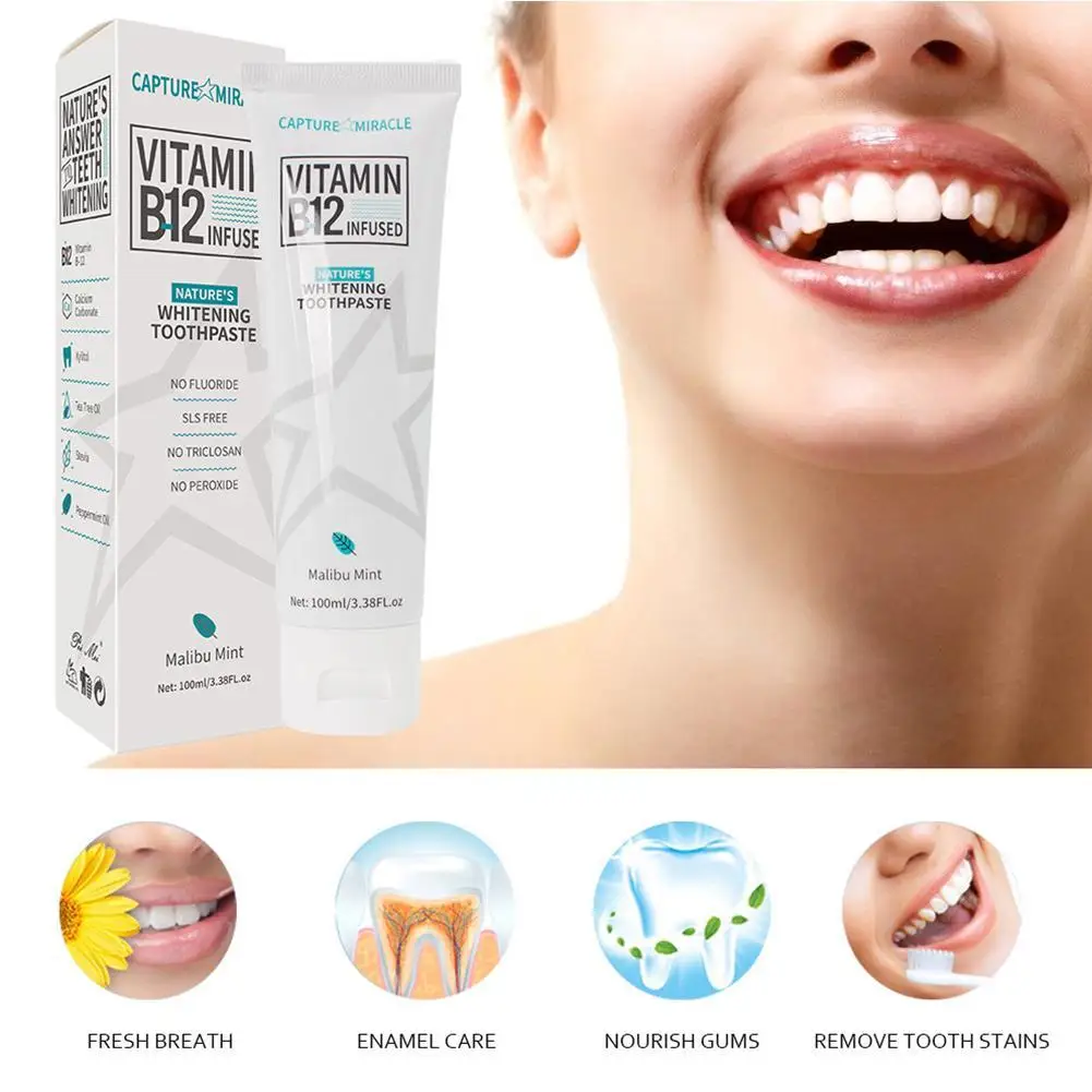 

100ml Vitamin B12 Toothpaste Mint Brighten Gum Repair Oral Hygiene Remove Stains Tooth Whitening Fresh Breath Beauty Health