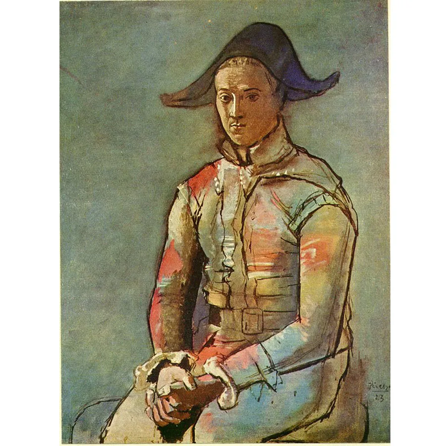 Seated harlequin (Jacinto Salvado) by Pablo Picasso oil painting replica Impressionist portrait painting Home wall decoration