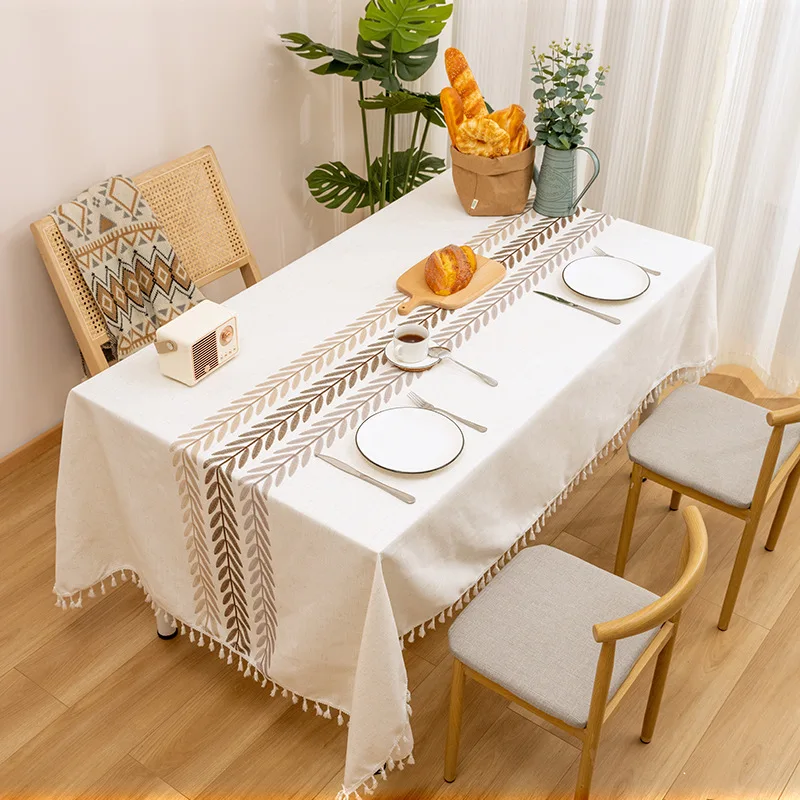 

Embroidery Tablecloths Dust Proof Table Cover, Embroidery Flower Tassels Pattern Table Cloths,For Dinning Party Wedding Decor