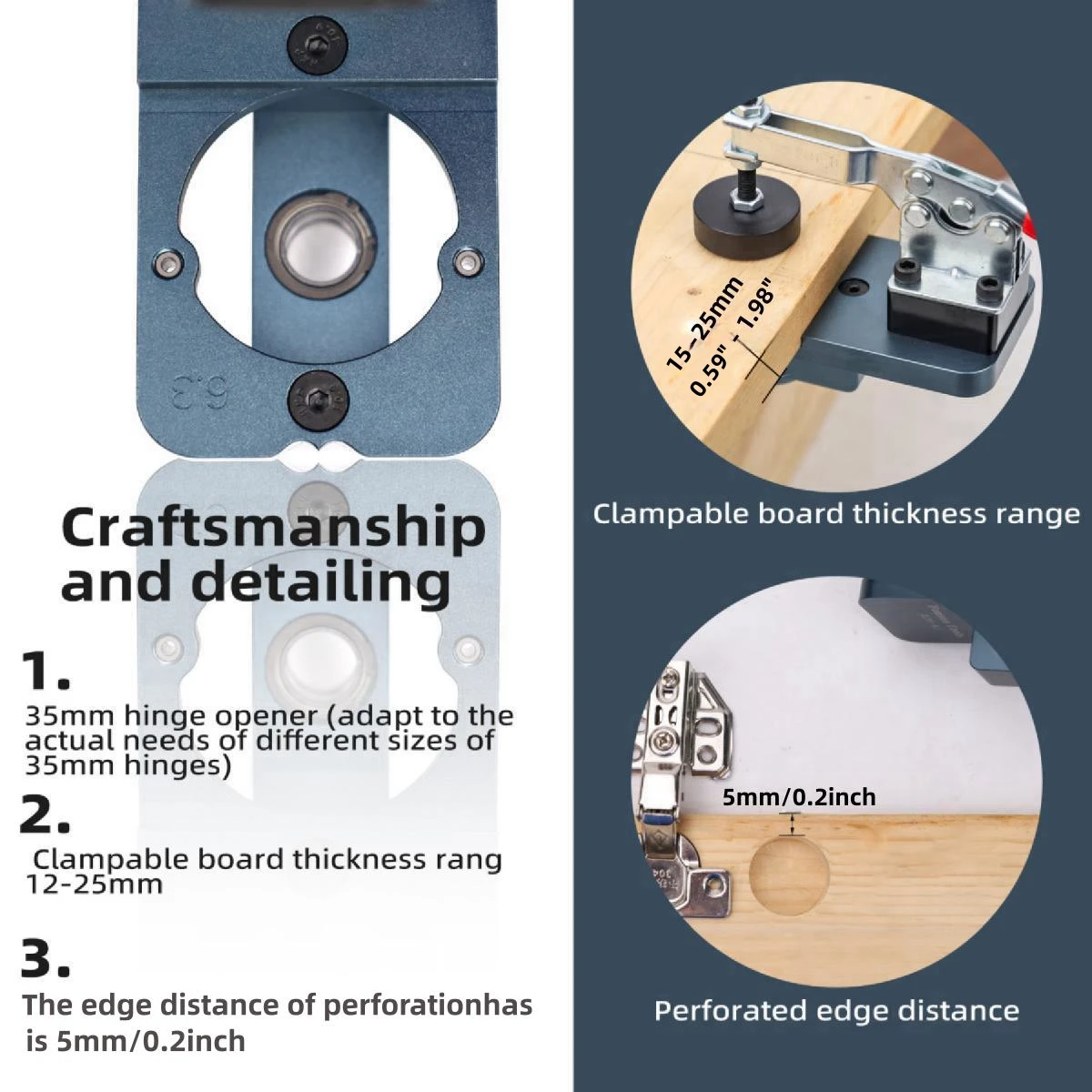 Holzbearbeitungs-Upgrade: 35mm Scharnier-Bohrlehre-Set – Scharnier-Bohrvorrichtung und Bohrführung für Frontrahmen, Schränke und Werkzeuge – Detail 2