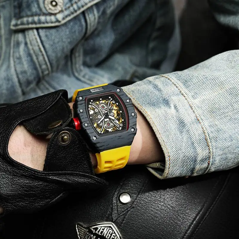 Fashion Mechanical Man Watches Classic RM Desgin Automatic Visable Wristwatch Causal Men Watch Rubber Strap Belt