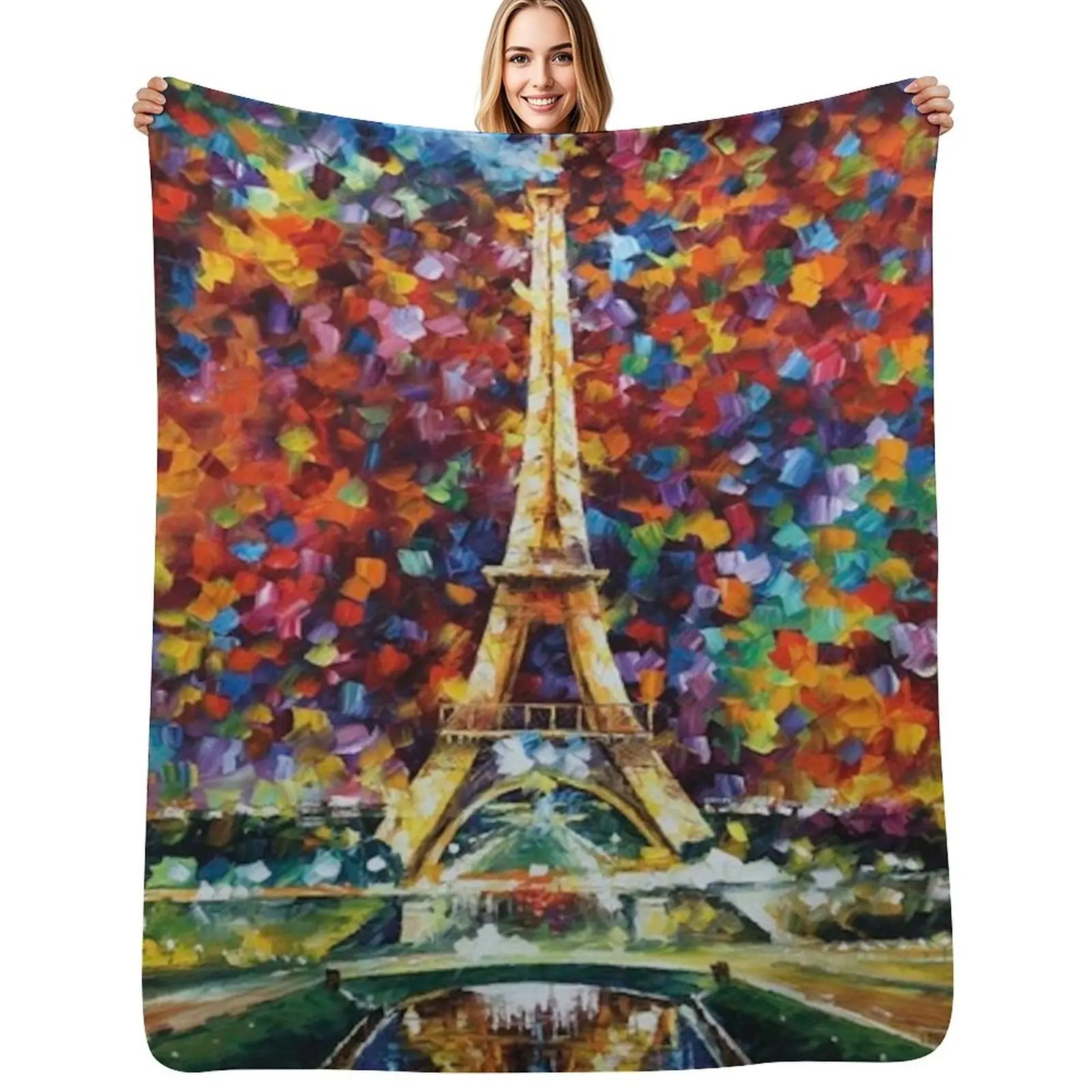 

Paris Eiffel Tower at night - oil painting on canvas Throw Blanket Cozy Throw Blanket for Bed Sofa Chair