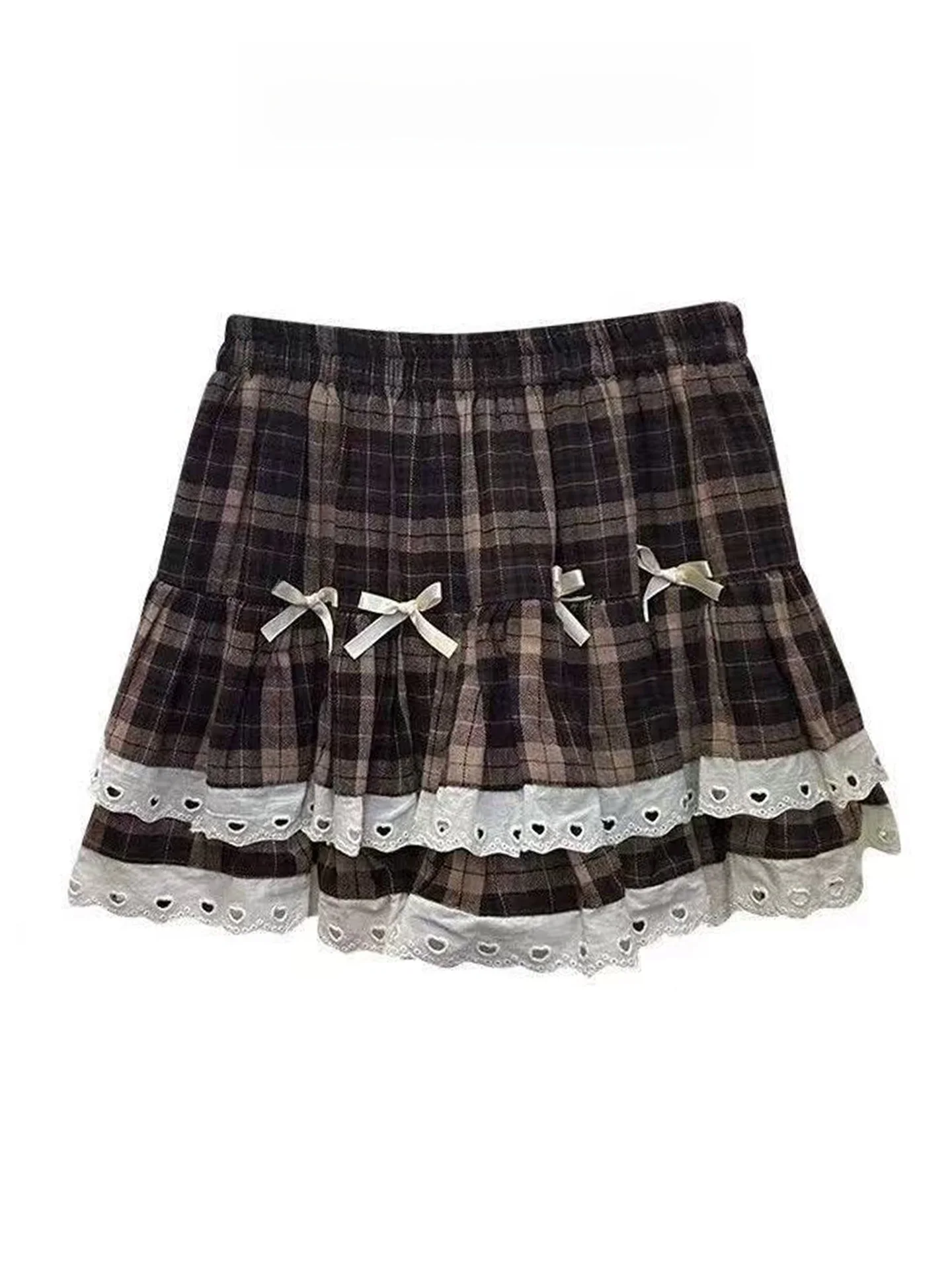 

Женская юбка А-силуэта ранневесеннего сезона с кружевной отделкой, высокой талией, расклешенная, с защитой от просвечивания, в клетку, в стиле ретро