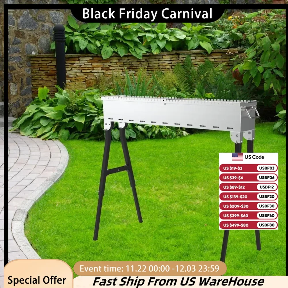 Portable charcoal barbecue grill for barbecue skewers, satay, foldable, camping, outdoor gatherings, picnics, summer parties