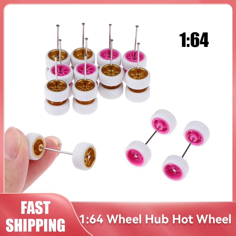 1Set 1:64 Car Modified Accessories Classical Wind And Fire Wheels Rubber Tire With Wheel Axle Model DIY Racing Vehicle Toys