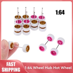 1Set 1:64 Car Modified Accessories Classical Wind And Fire Wheels Rubber Tire With Wheel Axle Model DIY Racing Vehicle Toys