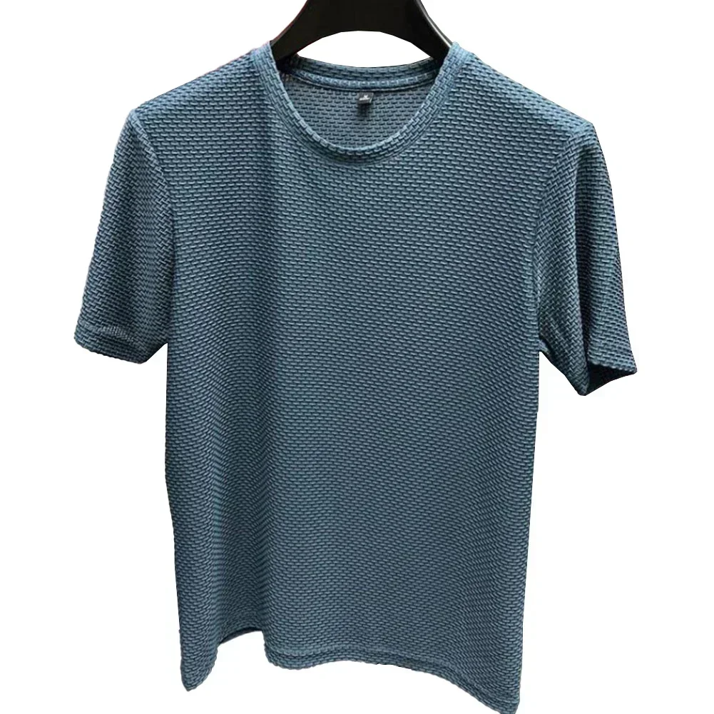 

Elastic Mesh Ice Silk Shirt Short Sleeve Versatile Slim Fit 2XL Mens Ice Silk T-shirt Summer Wear Elastic Fabric