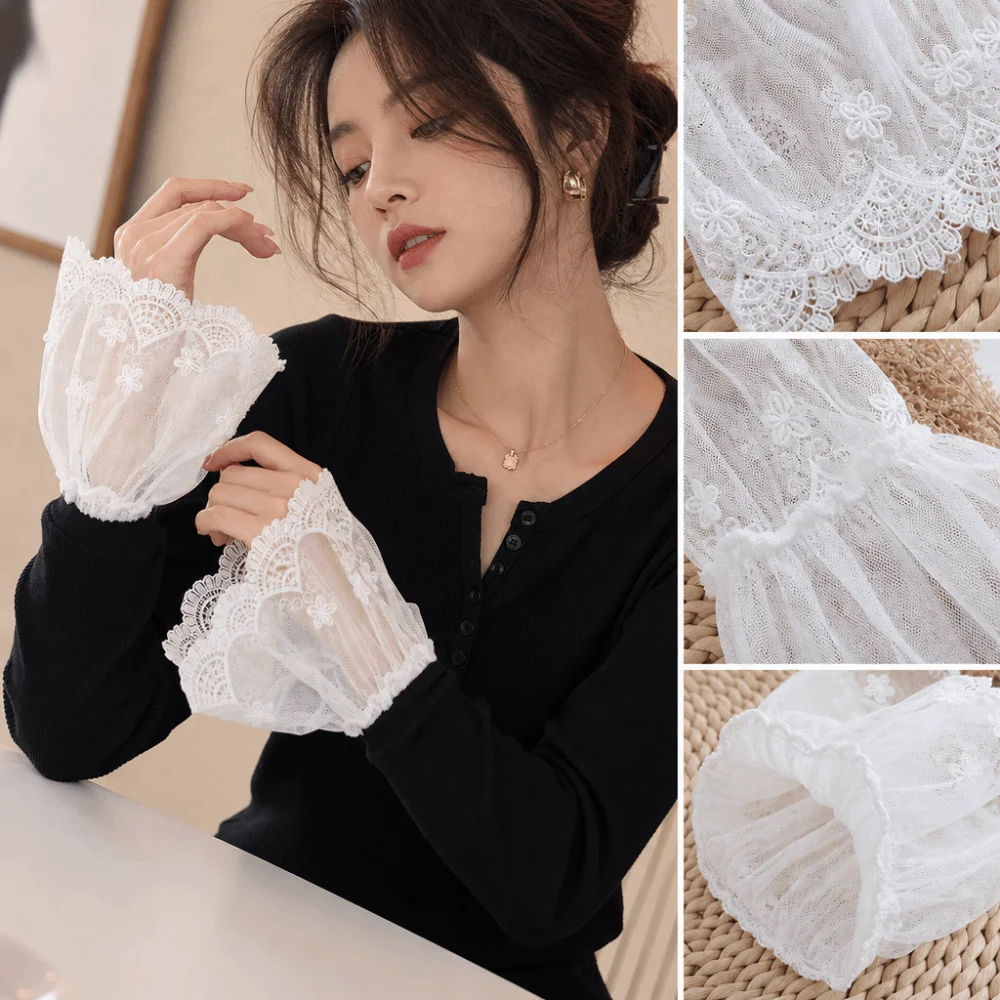 

Fashion Ruffles Pleated Detachable Cuffs Ruched Chiffon Lace Fake Sleeves Cuff White Hand Wrist Cuffs False Cuffs Wedding Decor