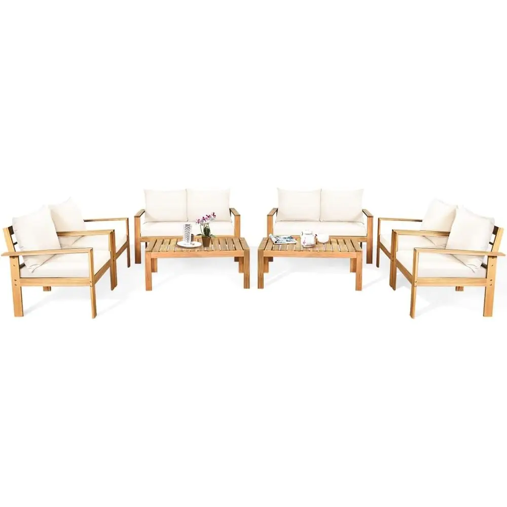 

Outdoor 8-Piece Acacia Wood Chat Set, 8 Seater Acacia Wood Contion Soa and Table Set with Water Resistant Cushions, Teak inished