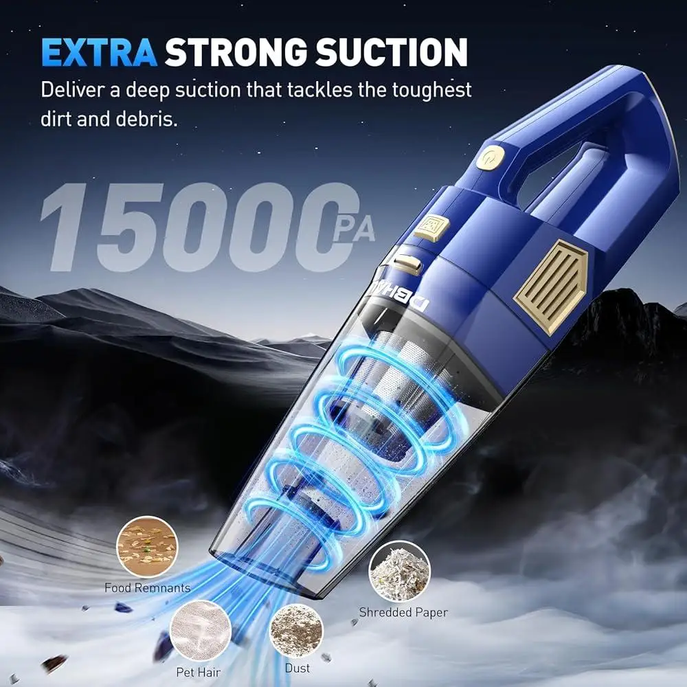 Беспроводной ручной пылесос 15000PA, легкий портативный всасывающий пылесос с HEPA-фильтрами, аксессуары для домашней уборки автомобиля