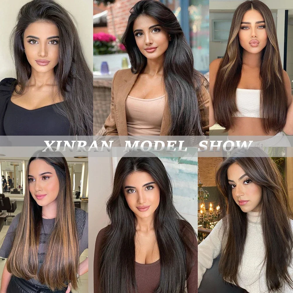 Extensions de cheveux synthétiques à clipser pour femmes, postiche longue droite, blonde avec surbrillance blonde, 24 po, 6 pièces