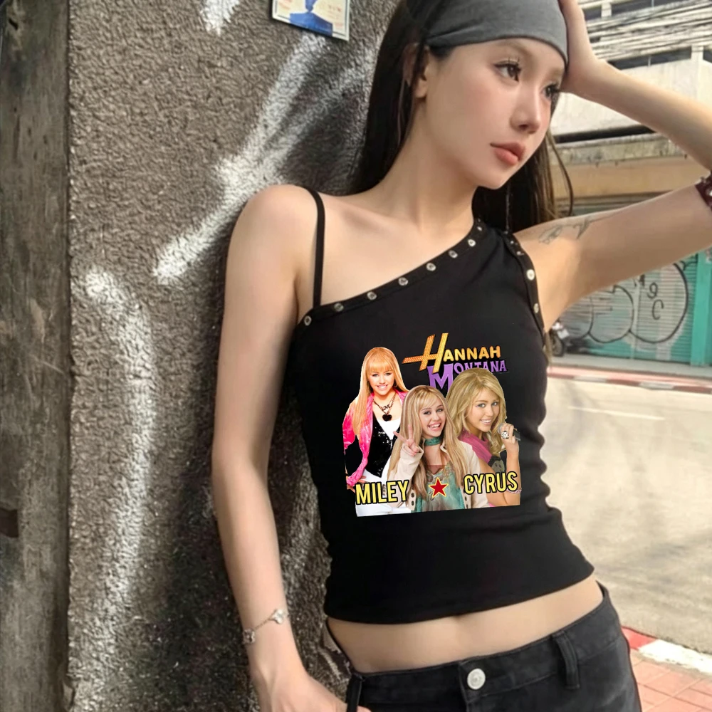 Hannah Montana crop top girl gothic party jojifuku japanese graphic top tees anime goth graphic