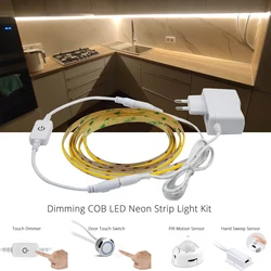 Dimming COB Led Strip Tape Light con adattatore Remote Touch Dimmer Hand Sweep PIR Motion Sensor 12V 9W 320 leds/m Ra 90 larghezza 8mm
