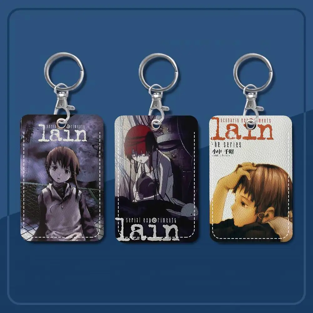 

Classic Japanese Anime E-xperiment L-ain 1Pc PU Leather Card Holder Keychain Key Ring Door Lock Access Tags ID Card Case Card