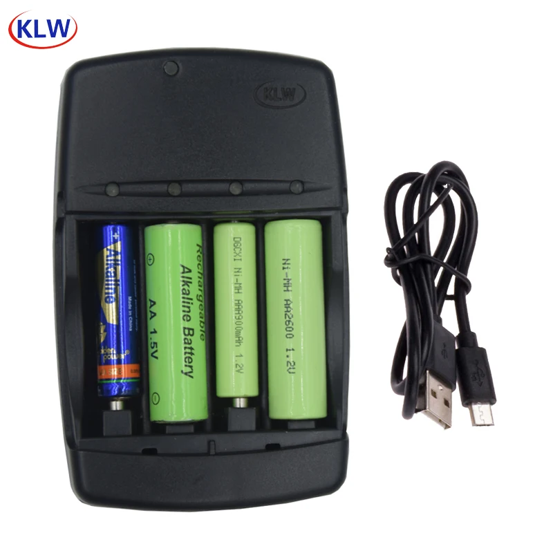 4 slots Smart USB Battery Charger for Rechargeable Battery 1.2V AA AAA AAAA NiMh NiCd LR03 LR6 1.5V Alkaline intelligent charger